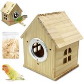 PINVNBY Nido de madera para aves pequeñas, vista frontal, ideal para cría