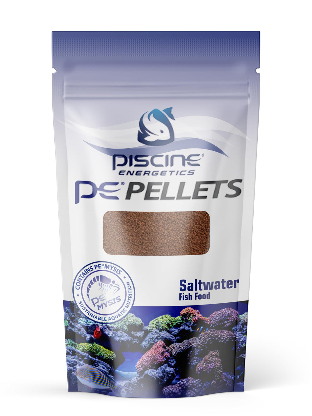Piscine Energetics gránulos PE para agua salada, envase de 4 onzas, favorecen coloración y alimentación.