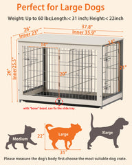 Piskyet jaula de perro con puertas dobles en interior de mueble