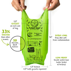 PLANET POOP bolsas ultra gruesas, 20 micras, evitan filtraciones durante el uso.