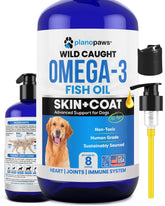 Planopaws Omega 3 para perros, botella-vertido facilita la dosificación para el cuidado diario.