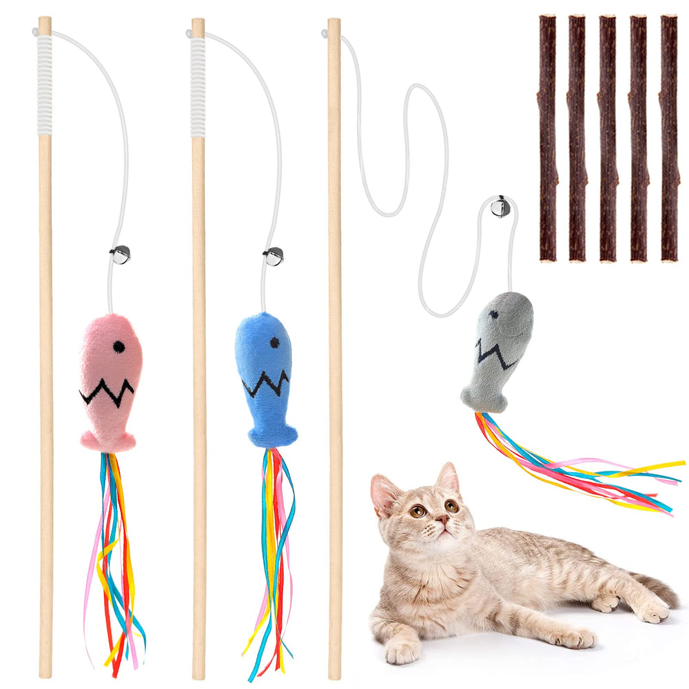 Plant Castle cat wand toy con lazo pez para juego interactivo