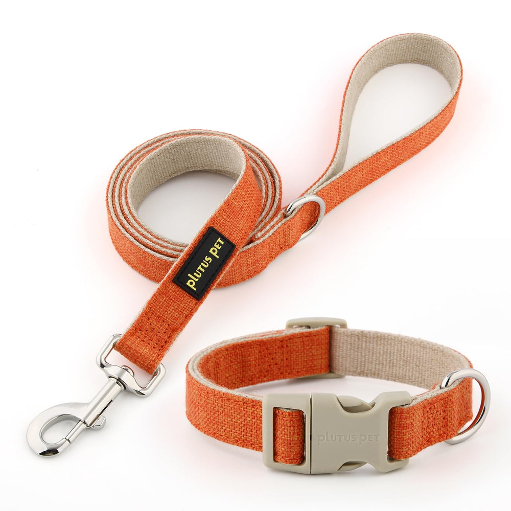 Collar PLUTUS PET canamo-algodón naranja XS, cómodo y sostenible para perros pequeños.