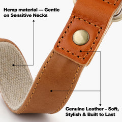 Collar PLUTUS PET cuero cáñamo suave, ideal para piel sensible.