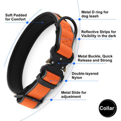 Collar táctico Plutus Pet, hebilla metálica, ajuste seguro para exteriores.
