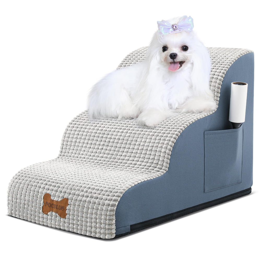 POCBLUE escaleras para perros de tres pasos, útiles para sofás y camas.