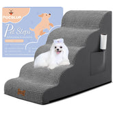 POCBLUE escaleras para perros pequeños de 5 pasos junto al sofá, fácil acceso.
