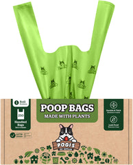 Pogi's bolsas compostables con asas, resistentes y fáciles de atar para cualquier tamaño de perro.