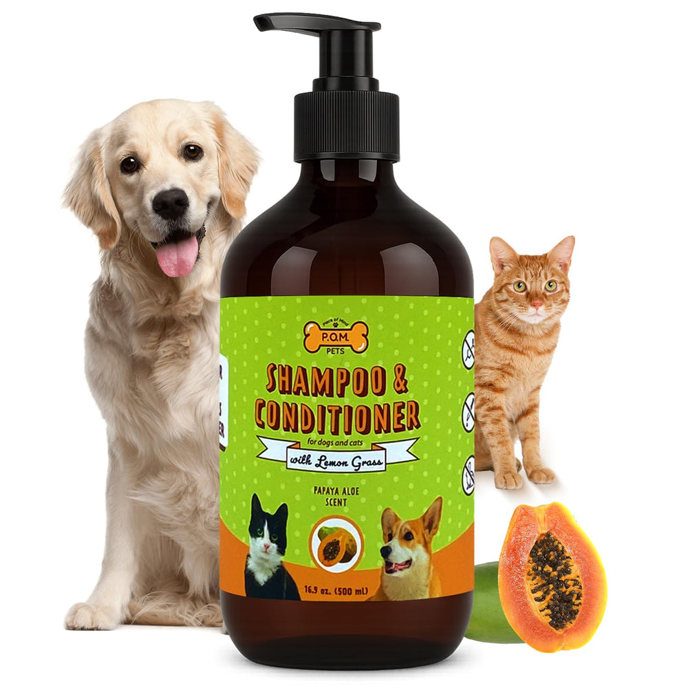 POM-PETS champú 2 en 1 para perros, limpieza suave y acondicionador para brillo.