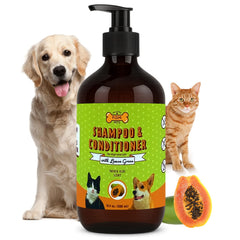 POM-PETS champú 2 en 1 para perros, limpieza suave y acondicionador para brillo.