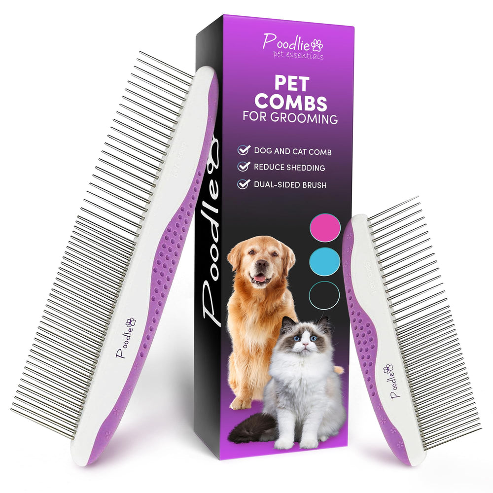 POODLIE cepillo con dientes de acero inoxidable para grooming suave.