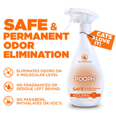 POOPH Kitty Spray aplica en sofás para controlar olores de mascotas sin fragancias.