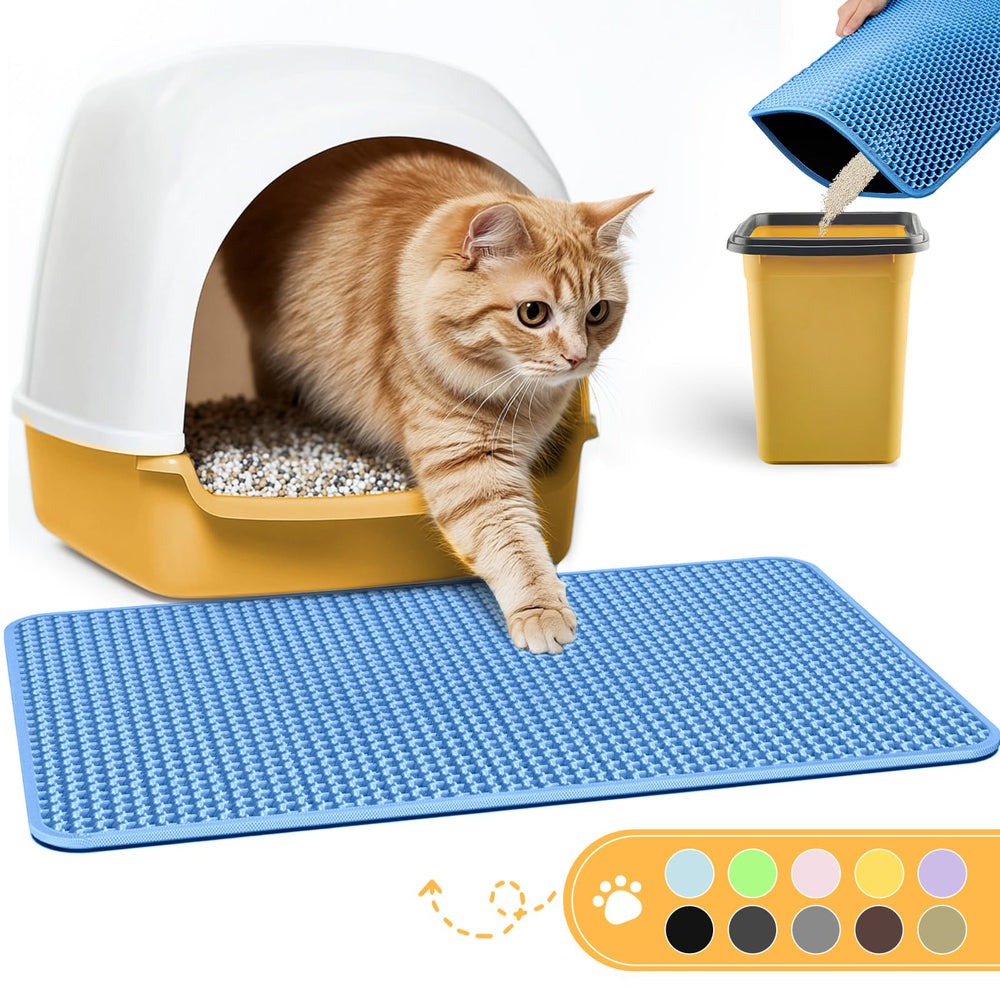 Powools alfombrilla para arena de gato, vista de la entrada, atrapa la arena de las patas.