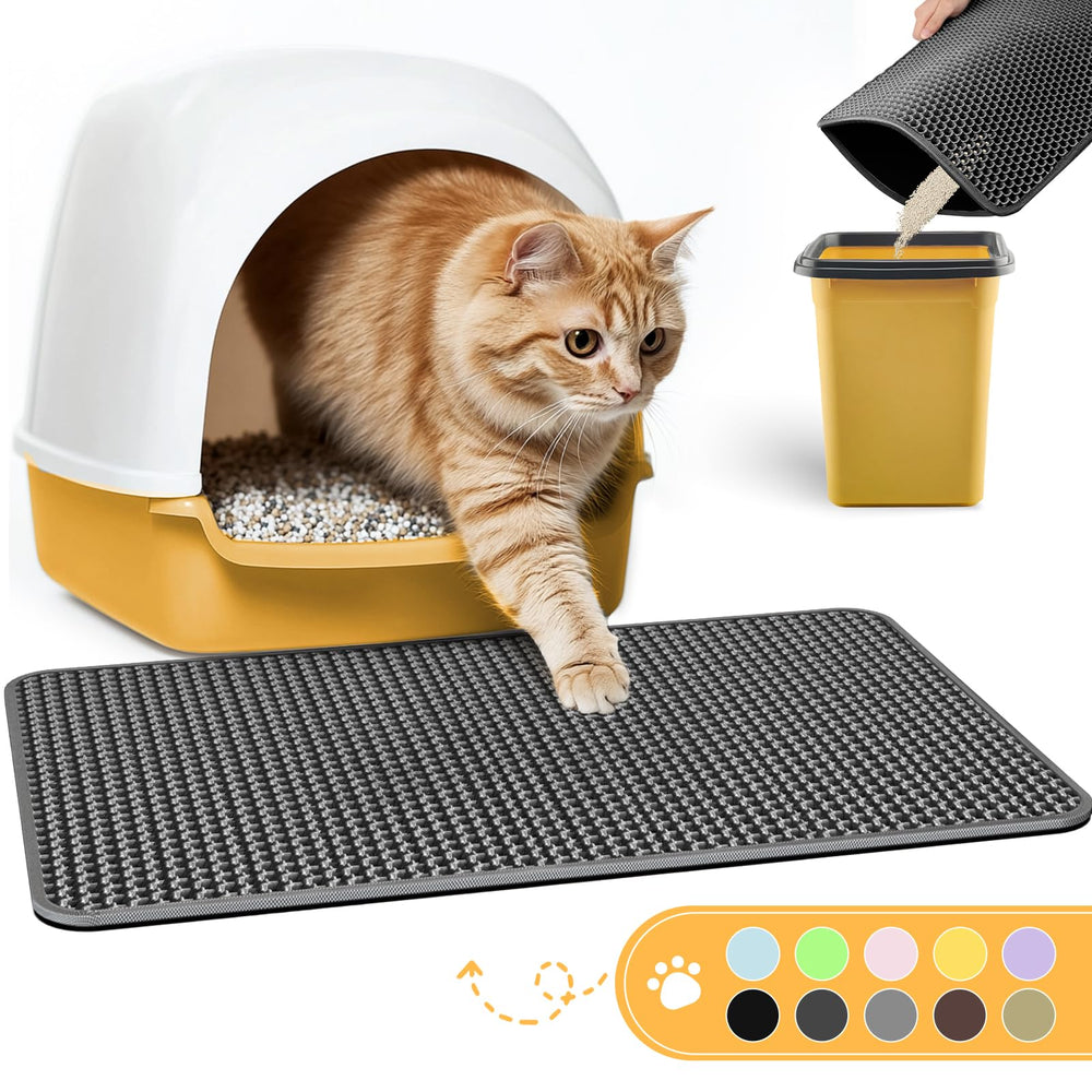 Powools Alfombrilla para arena de gatos gris oscuro, atrapa arena y reduce la suciedad.