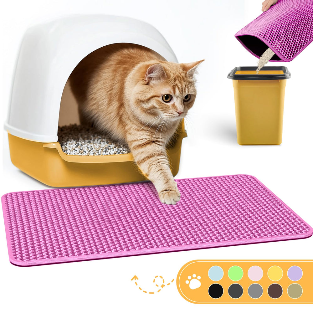 Powools alfombrilla para arena de gato con doble capa rosa, captura arena y facilita la limpieza