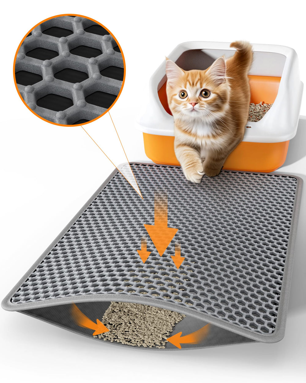 Powools Cat Litter Mat vista superior de doble capa que atrapa la arena