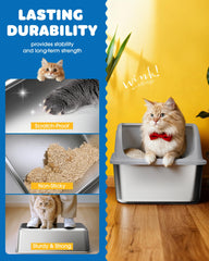 Powools caja de arena para gatos en acero inoxidable, paredes altas para contener derrames.
