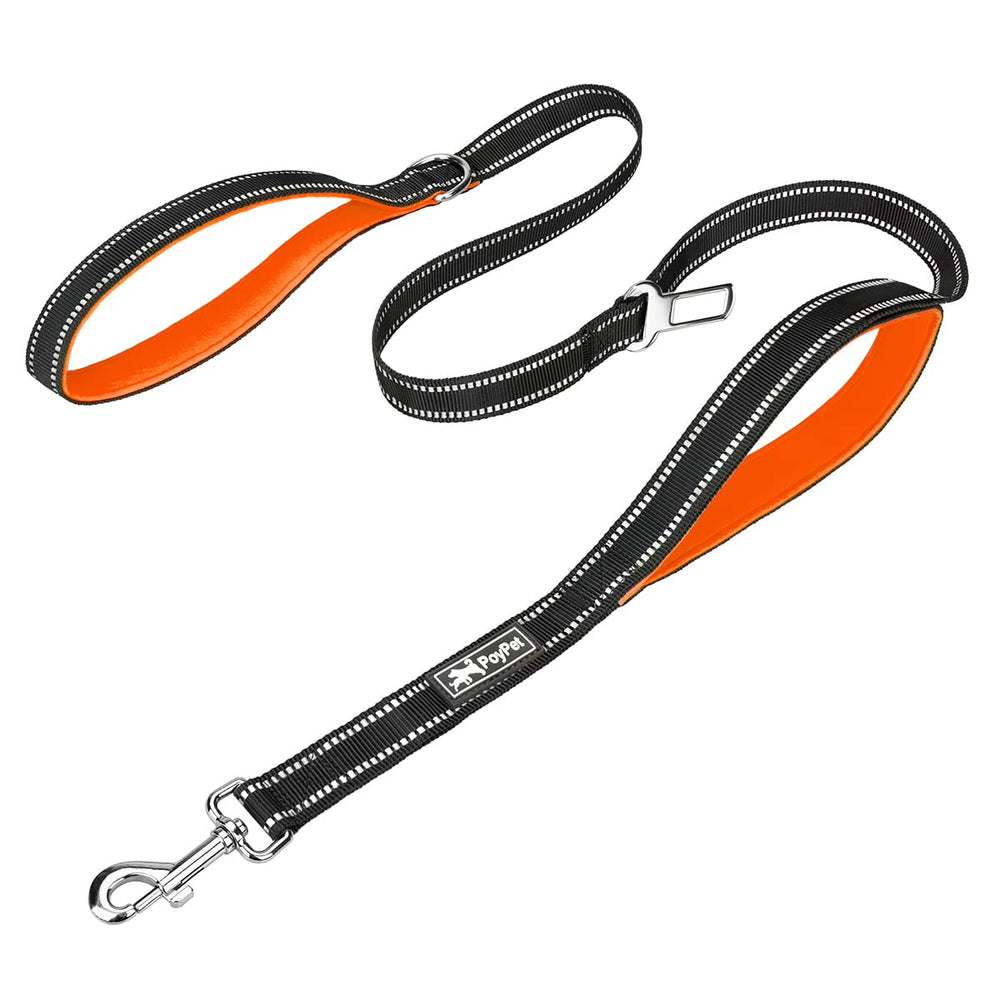 PoyPet correa 5 pies con cinturón de seguridad para coche, color naranja, ideal para viajes seguros.