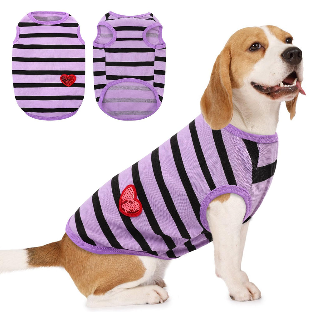 Camiseta para perros Preferhouse con rayas, vista frontal, ideal para paseos diarios.