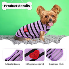 Vista lateral de la camiseta para perro Preferhouse con diseño de rayas.