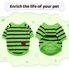 Preferhouse camiseta rayas verde con corazones, estilo diario para tu mascota.