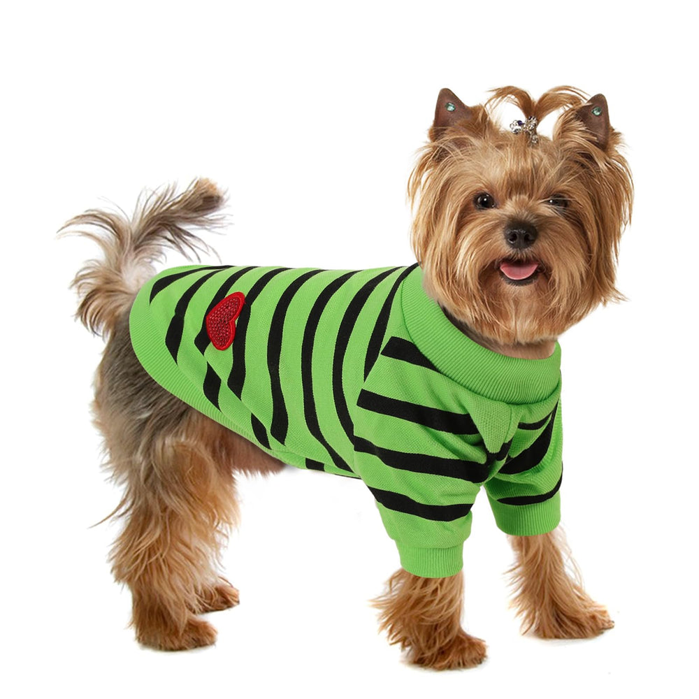 Preferhouse camiseta rayas verde para perro, ajuste cómodo para paseos.