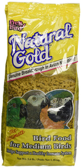 Pretty Bird Natural Gold para aves medianas, empaque práctico para alimentación diaria equilibrada.