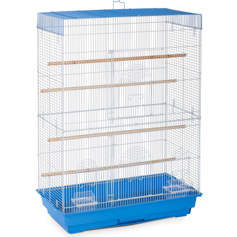 Prevue Pet Products jaula de vuelo azul y blanco, vista frontal, ideal para aves pequeñas.