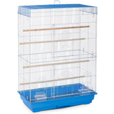 Prevue Pet Products jaula de vuelo azul y blanco, vista frontal, ideal para aves pequeñas.