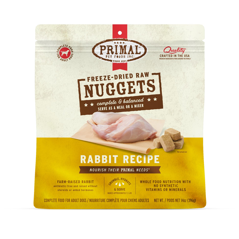 Primal cuñas liofilizadas de conejo en empaque, conveniente para almacenamiento diario.