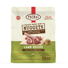 Primal Nuggets cordero envase: opción completa para perros, lista para servir.