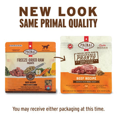 Primal Pet Foods Pronto Mini Nuggets ternera, cuchara medidora para porciones.