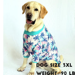 PriPre camiseta para perro, vista trasera con estampado de árbol de coco blanco.