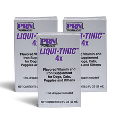 PRN Liqui-Tinic frasco volcado para alimentar mascotas con sabor hígado.
