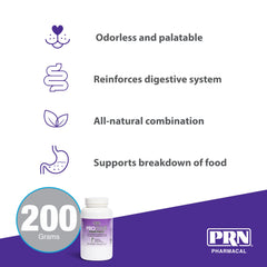 PRN ProZyme: embalaje claro y etiqueta con instrucciones simples.