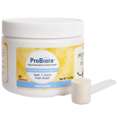 Probiora Health: polvo probiótico dental para perros que apoya la salud bucal.
