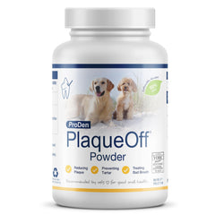 ProDen PlaqueOff: aliento fresco con polvo para higiene bucal de perros y gatos.