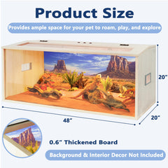 PROLEE tanque dragón barbud con pared de madera visible para un aspecto natural duradero.