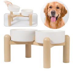 PTOBER cuencos cerámicos elevados para perros con base antideslizante, versión blanca.