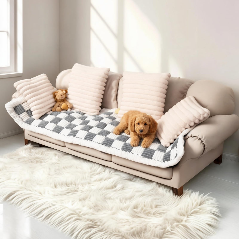 PulseFay funda para perros en velour gris, protege el sofá con suavidad.