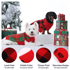 PUMYPOREITY suéter a cuadros para perro vista trasera, diseño jacquard.