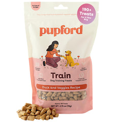 Pupford bocados-entrenamiento-pato-y-verduras, ideales para reforzar sesiones de adiestramiento.