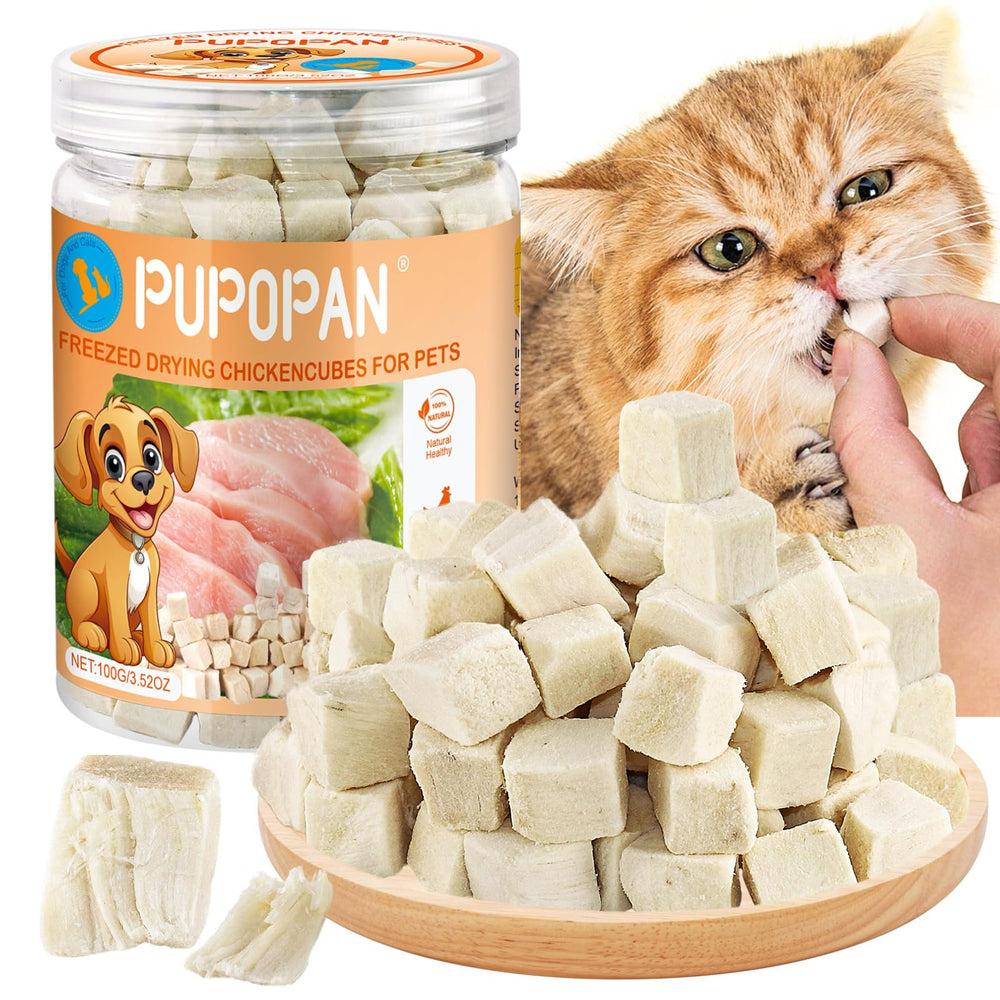 PuPoPan cubos de pollo secos, snack versátil para mascotas