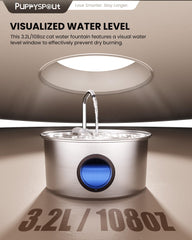 Puppyspout sistema de filtración multi-capa mantiene el agua clara.