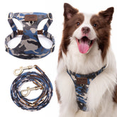 Puppytie arnés sin tirón azul camuflado, vista frontal para paseos cómodos