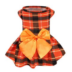 PUPTECK vestido para perro de cuadros otoñales, vista frontal, ideal para paseos diarios.