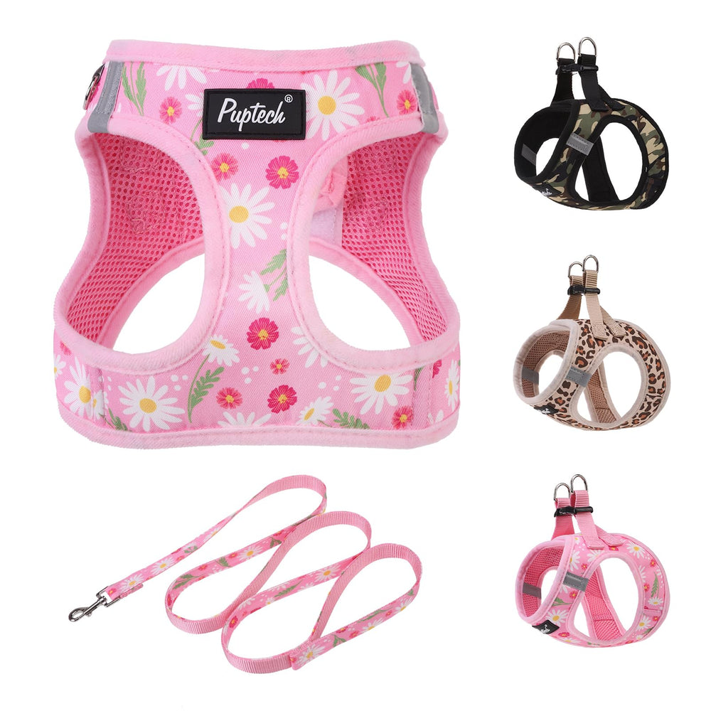 Arnés PUPTECK de malla suave, rosa floral, para paseos diarios.