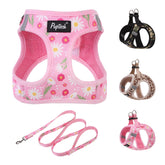 Arnés PUPTECK de malla suave, rosa floral, para paseos diarios.