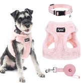 PUPTECK arnés ajustable con collar y correa rosa plush XS, cómodo y seguro para paseos