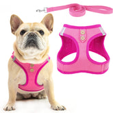 PUPTECK arnés denim rosado frente: ajuste cómodo y ligero para paseos diarios.